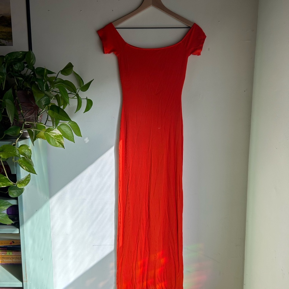 SKIMS off the shoulder ribbed dress